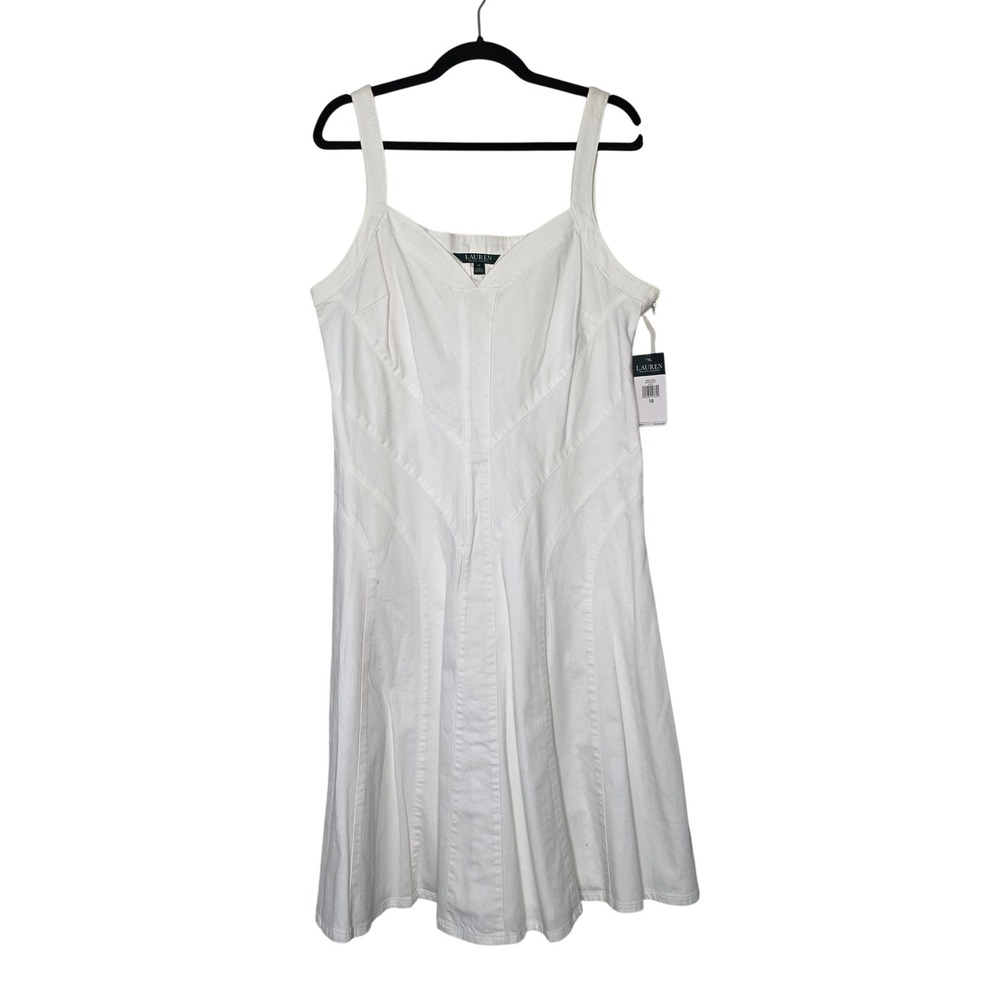 Lauren Ralph Lauren Dress Women 16 White Denim Fit Flare Midi Panel 209605429001